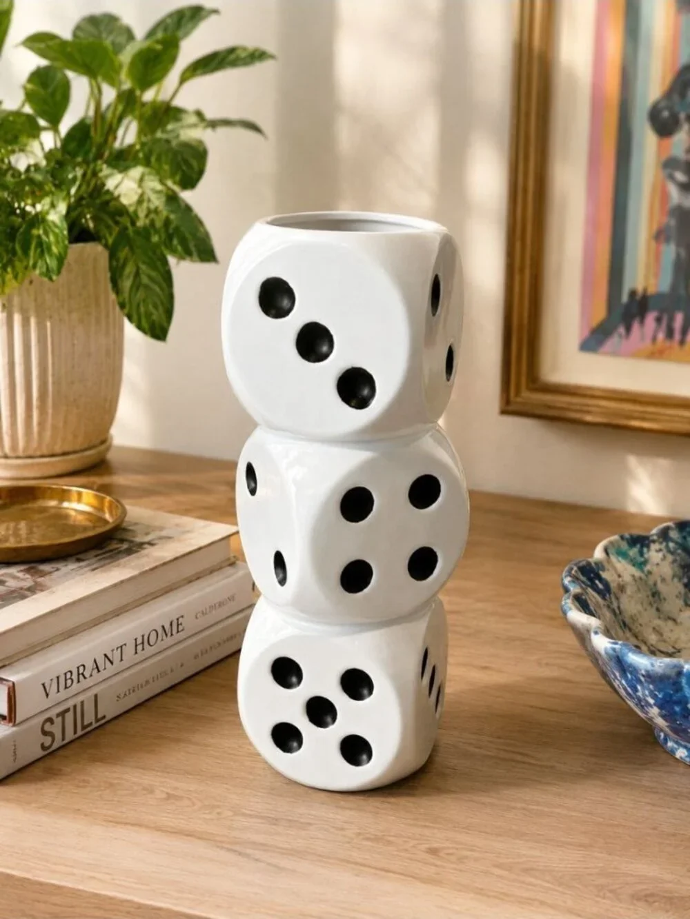 New Stacked Dice Casino Gambling Decorative Flower Table Vase Room Decor
